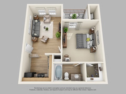 1 Bedroom A 1 Bath Floor Plan at The Palmera on 3009, Schertz